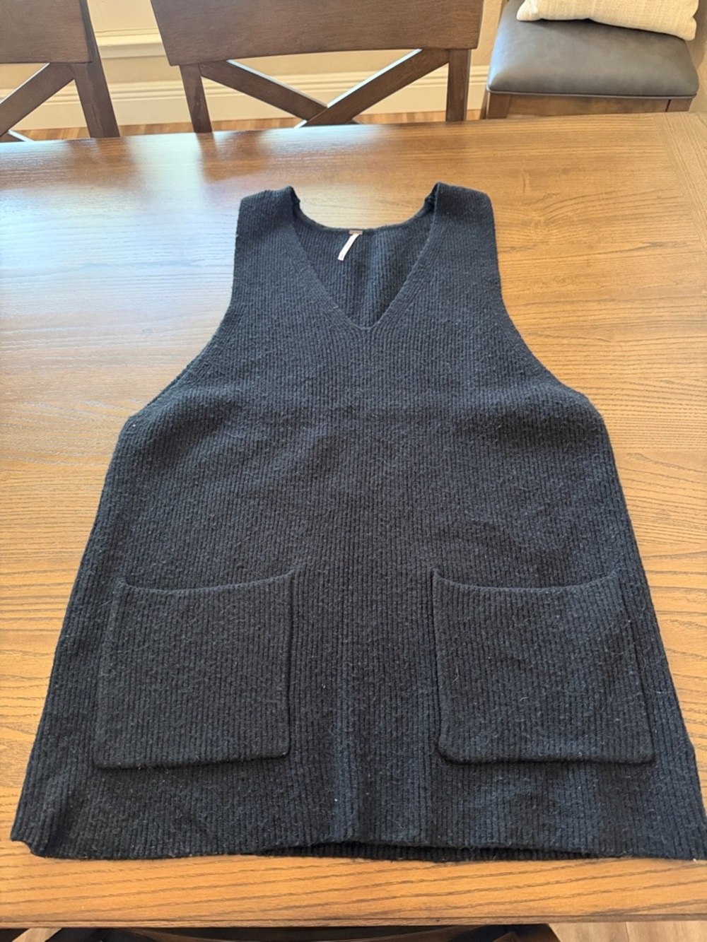 Free People Black V-Neck Knit Sweater Vest with Pockets